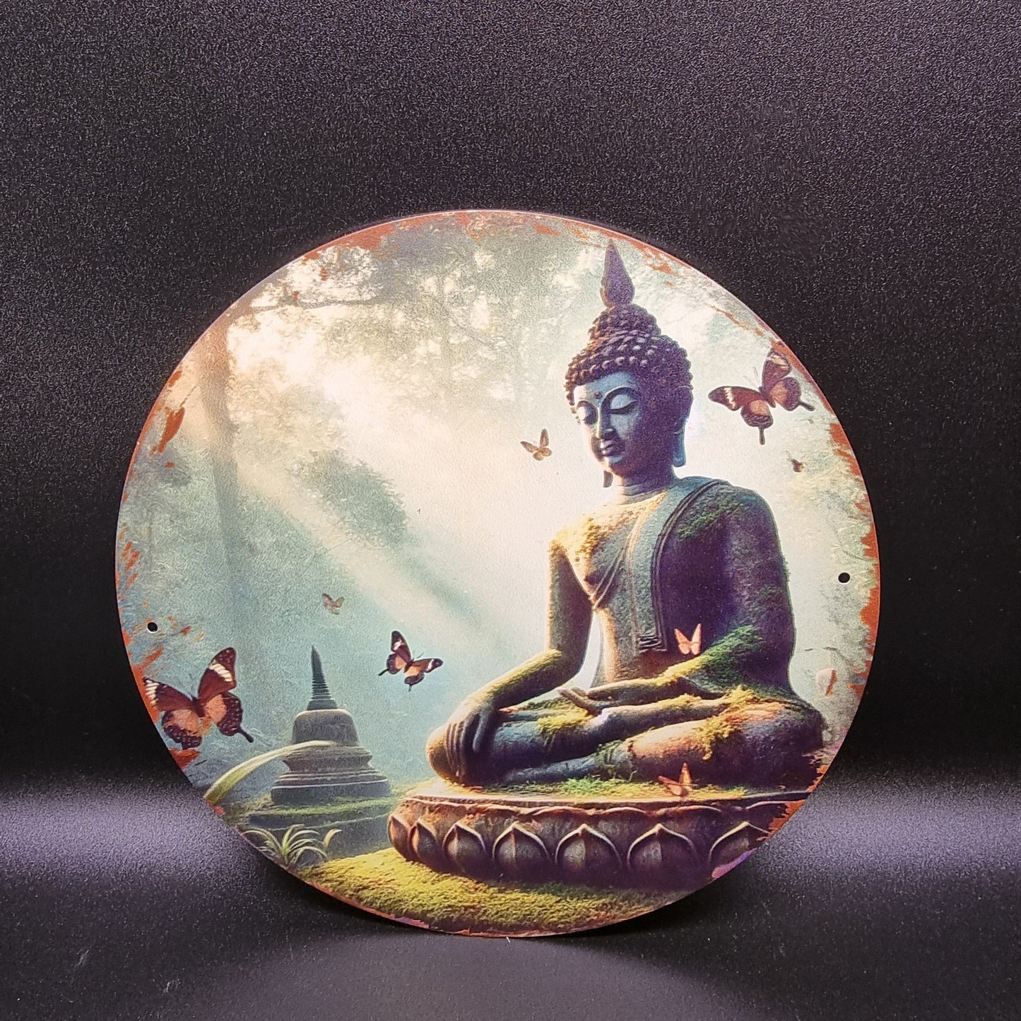 Schild Buddha mit Schmetterlingen rund