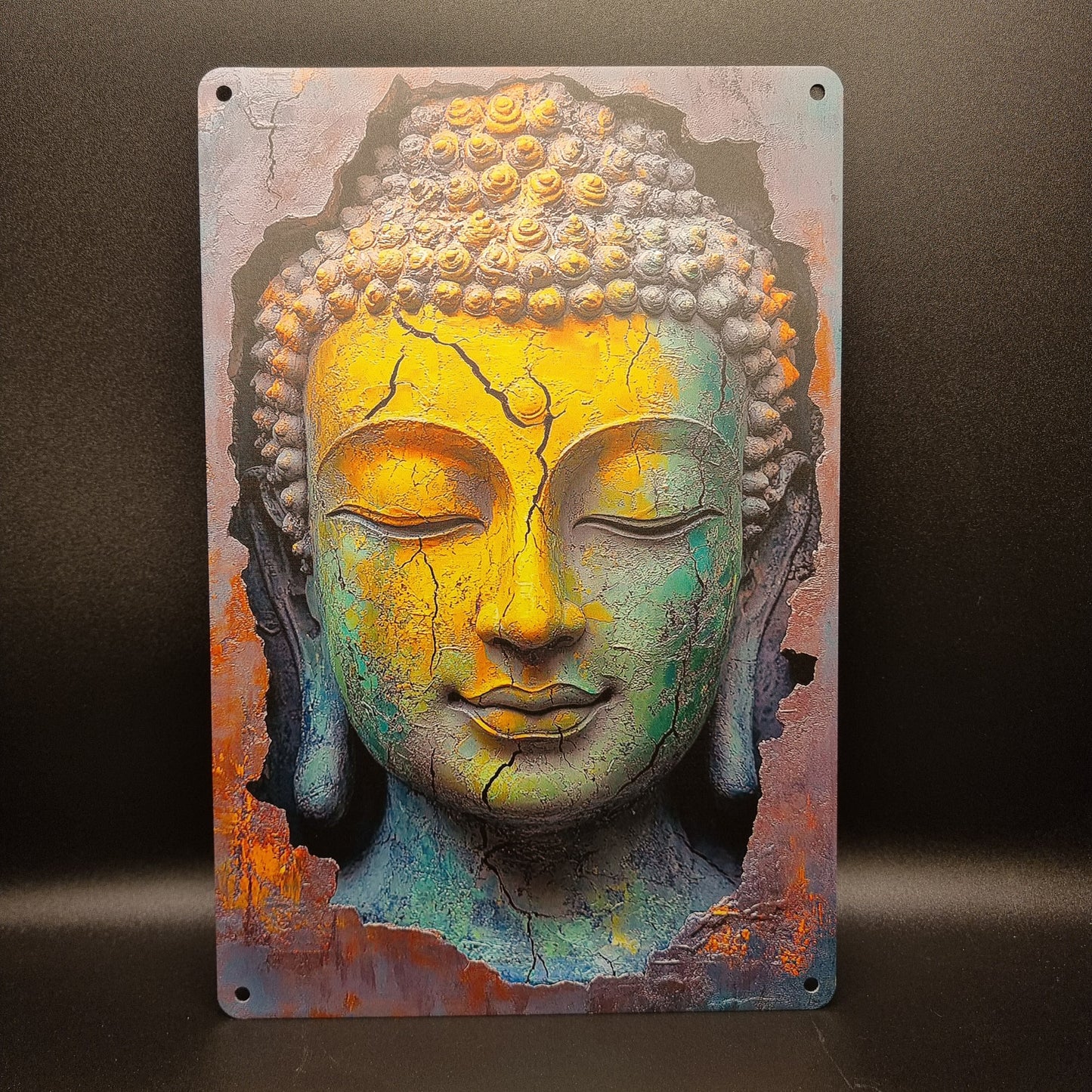 Schild Buddha Kopf gelb grün