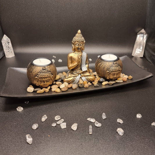 Schale mit Buddha und Teelichthaltern