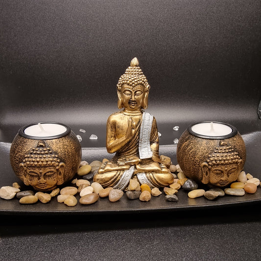 Schale mit Buddha und Teelichthaltern