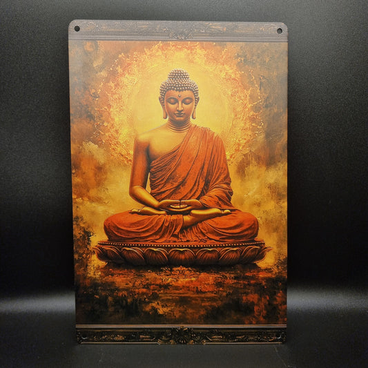 Schild Buddha sitzend orange gold