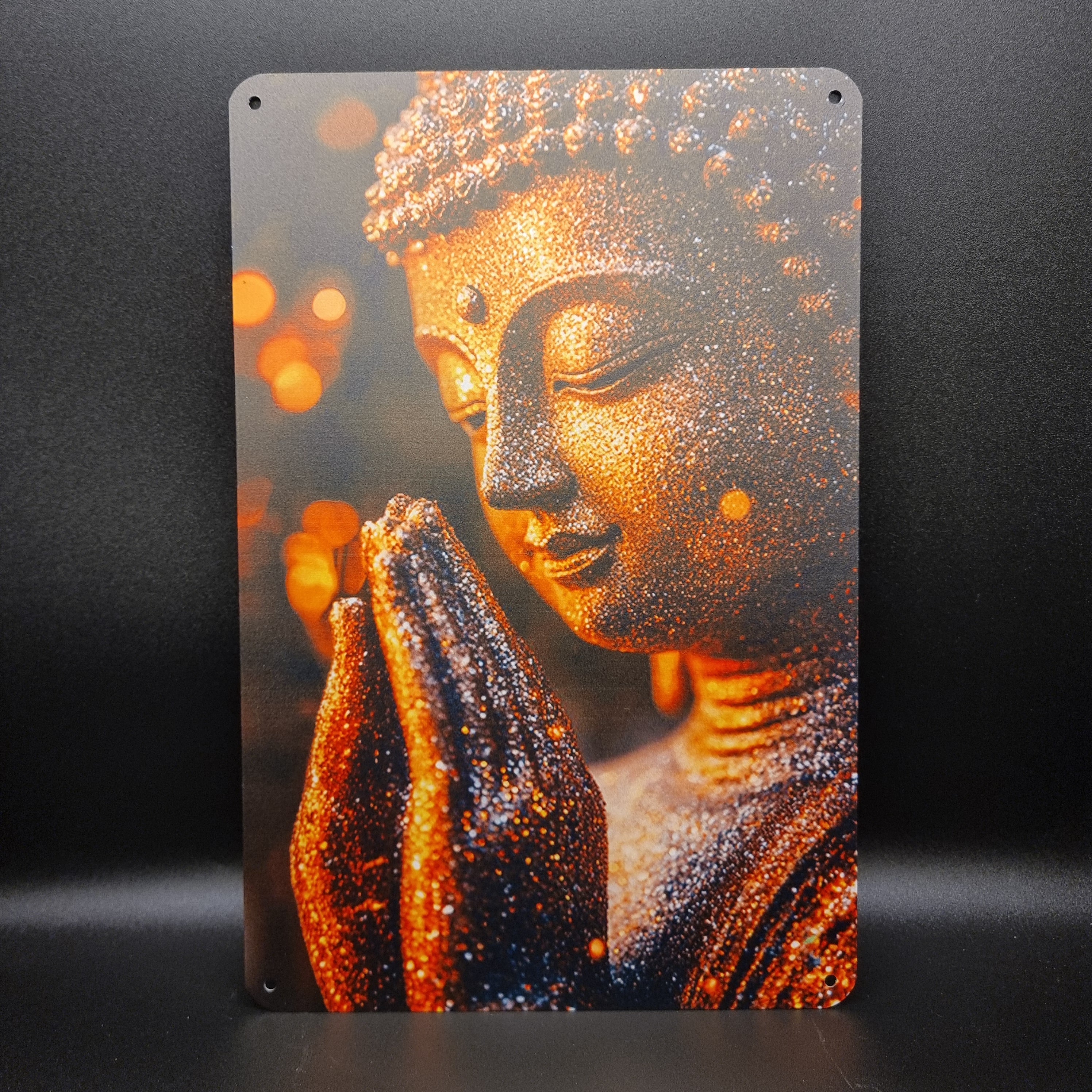 Schild Buddha betend mit Glitzer